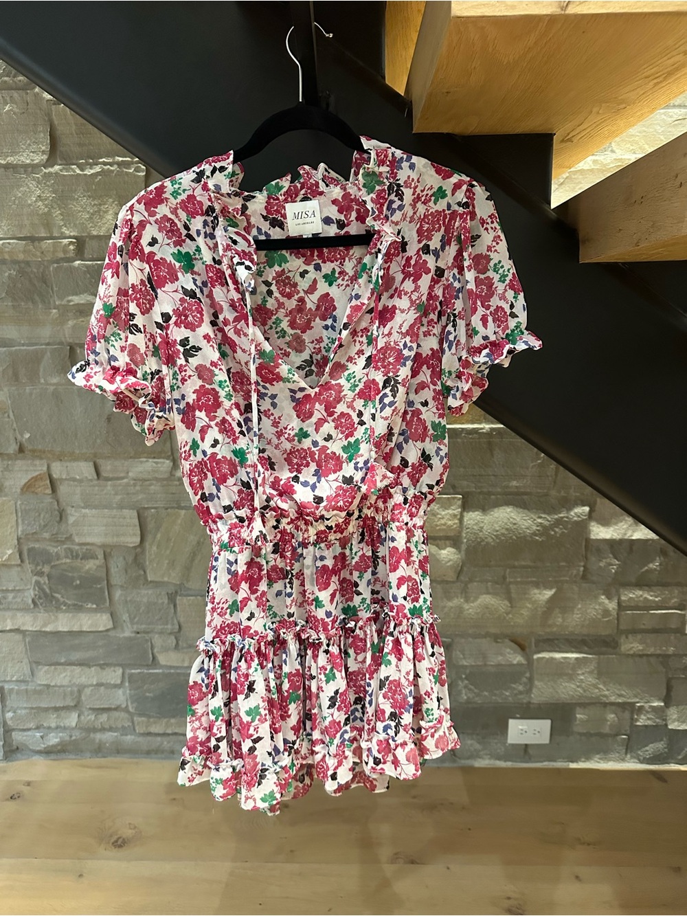 MISA Floral Pink Ruffle Mini Dress
